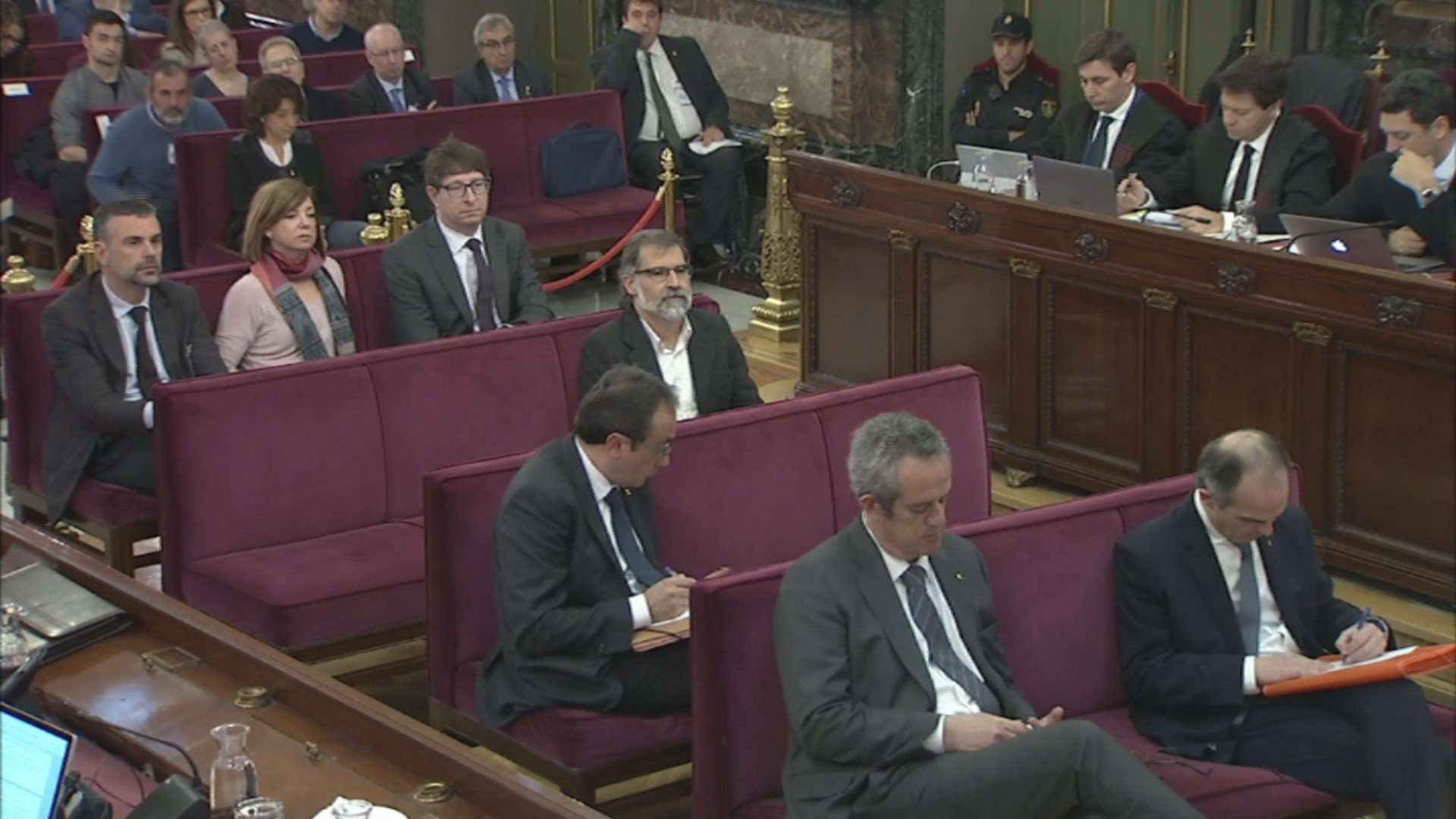The defendants in the Catalan independence trial at the Spanish Supreme Court on April 10